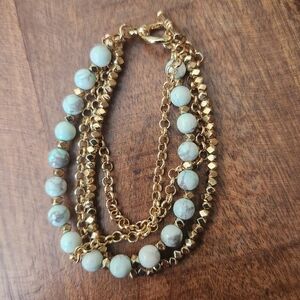 Blue Marble Multi-Strand Bracelet with Gold Chains
